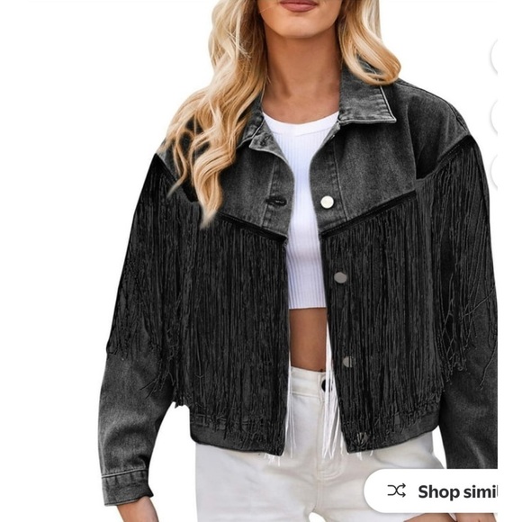 Jackets & Blazers - Fringe Black Denim Jacket Small